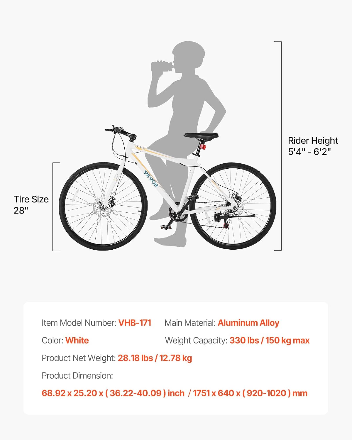 VEVOR Hybrid Bike, Lightweight Aluminum Frame Bike, 700c Wheel Men Women Hybrid Bicycle, Step-Over/Step-Through Adult Urban City Commuter Bikes, with 7/24 Speed, Alloy Adjustable Stem and Seat