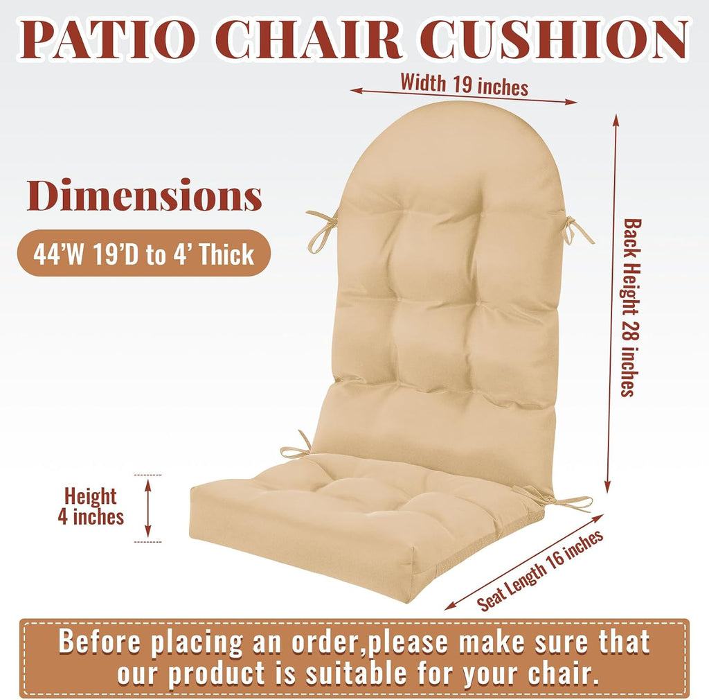 Geelin 4 Pcs Outdoor Patio Chair Cushion Thick High Back Adirondack Chair Cushion Tufted Weather & Fade Resistant Anti-Slip Outside Rocking Chairs Pads with Ties, 44 x 19 x 4 Inch (Beige)