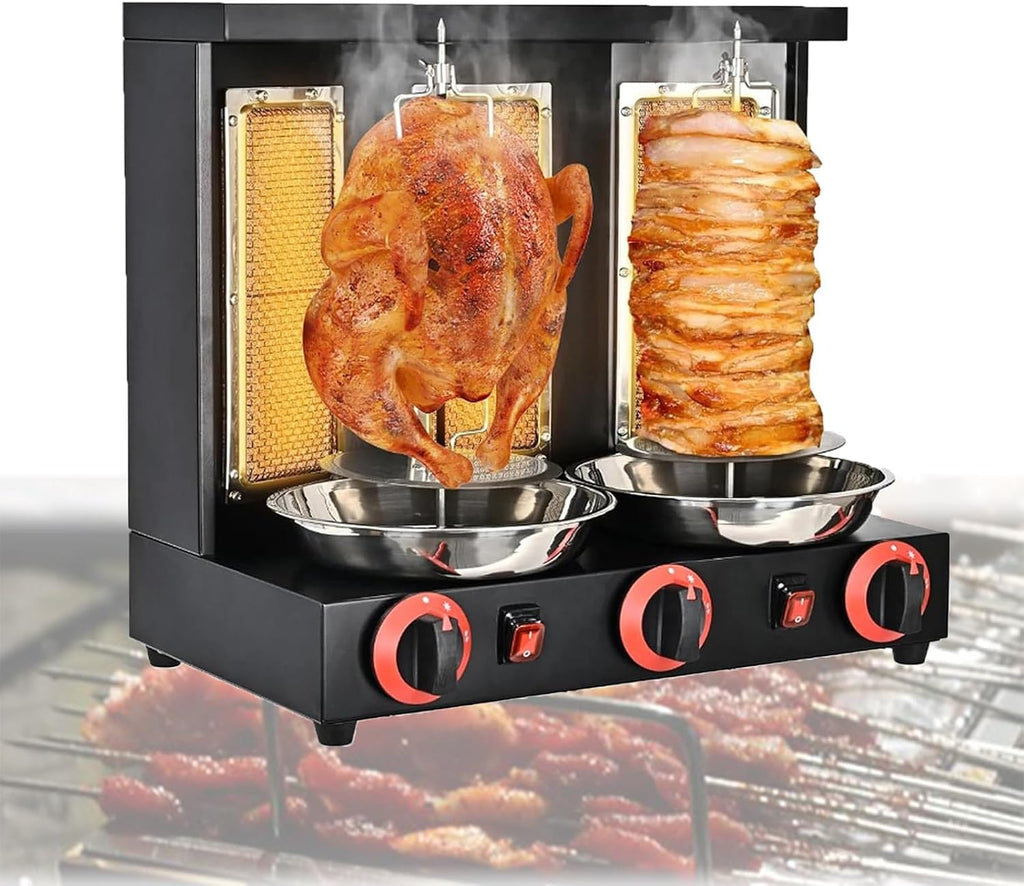 Gas Barbecue Grill, Stainless Steel Gas Kebab Grill Machine,Adjustable Temperature,360° Rotating Heating,Removable for Cleaning,for Restaurant Home Kitchen,Black-L