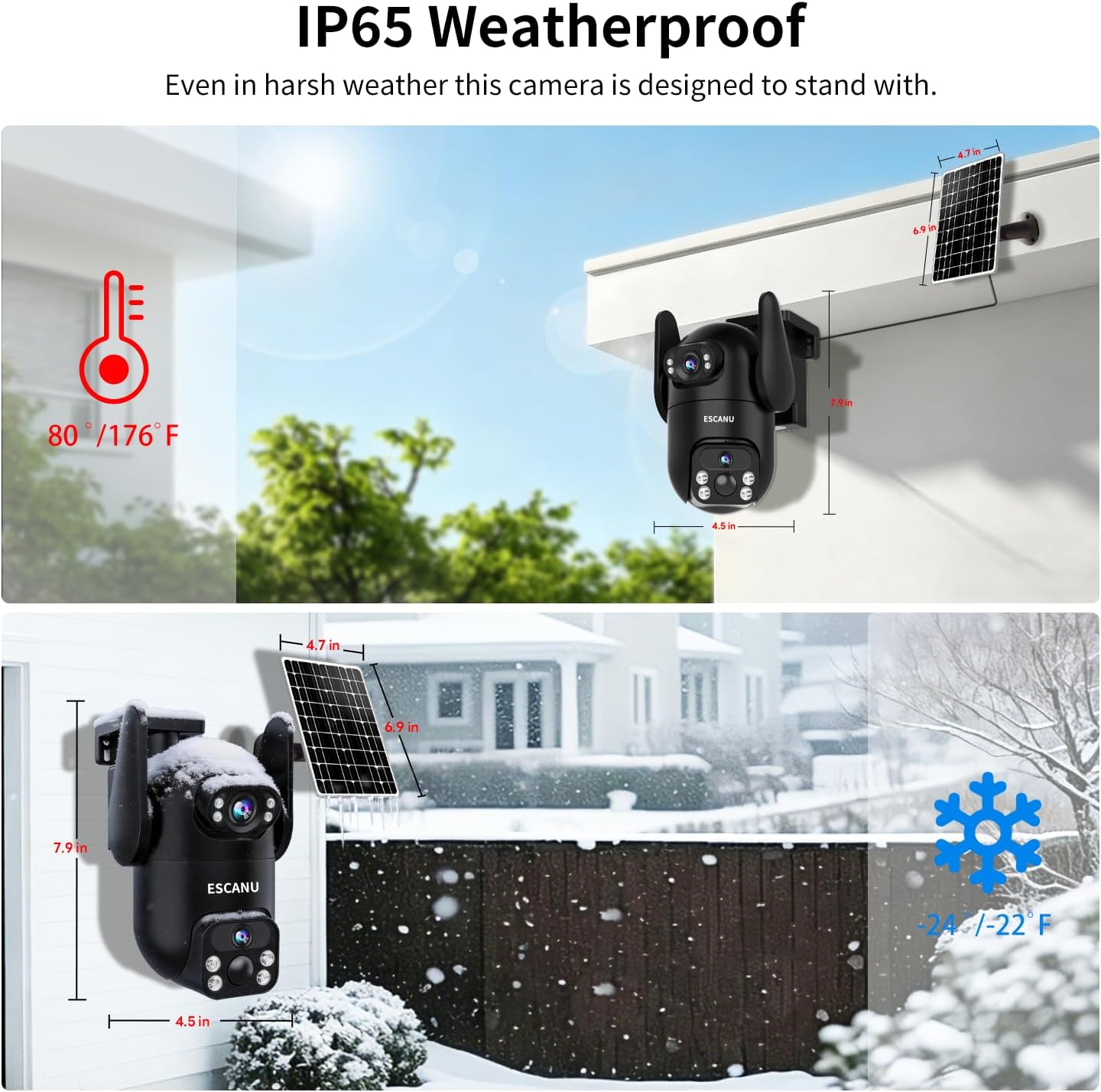 ESCANU Wireless Home Security Cameras System,Solar Power PTZ Outdoor Cameras,Motion Detection,Night Vision,Water-Proof,2-Way Audio,No Subscription Fee,Cloud/SD Card Storage