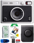 Fujifilm INSTAX Mini EVO Hybrid Instant Camera (Black) Bundle, Includes: Fujifilm Soft Case, Mini Film (30 Exposures), SanDisk 32GB MicroSDHC Memory Card and More (6 Items)