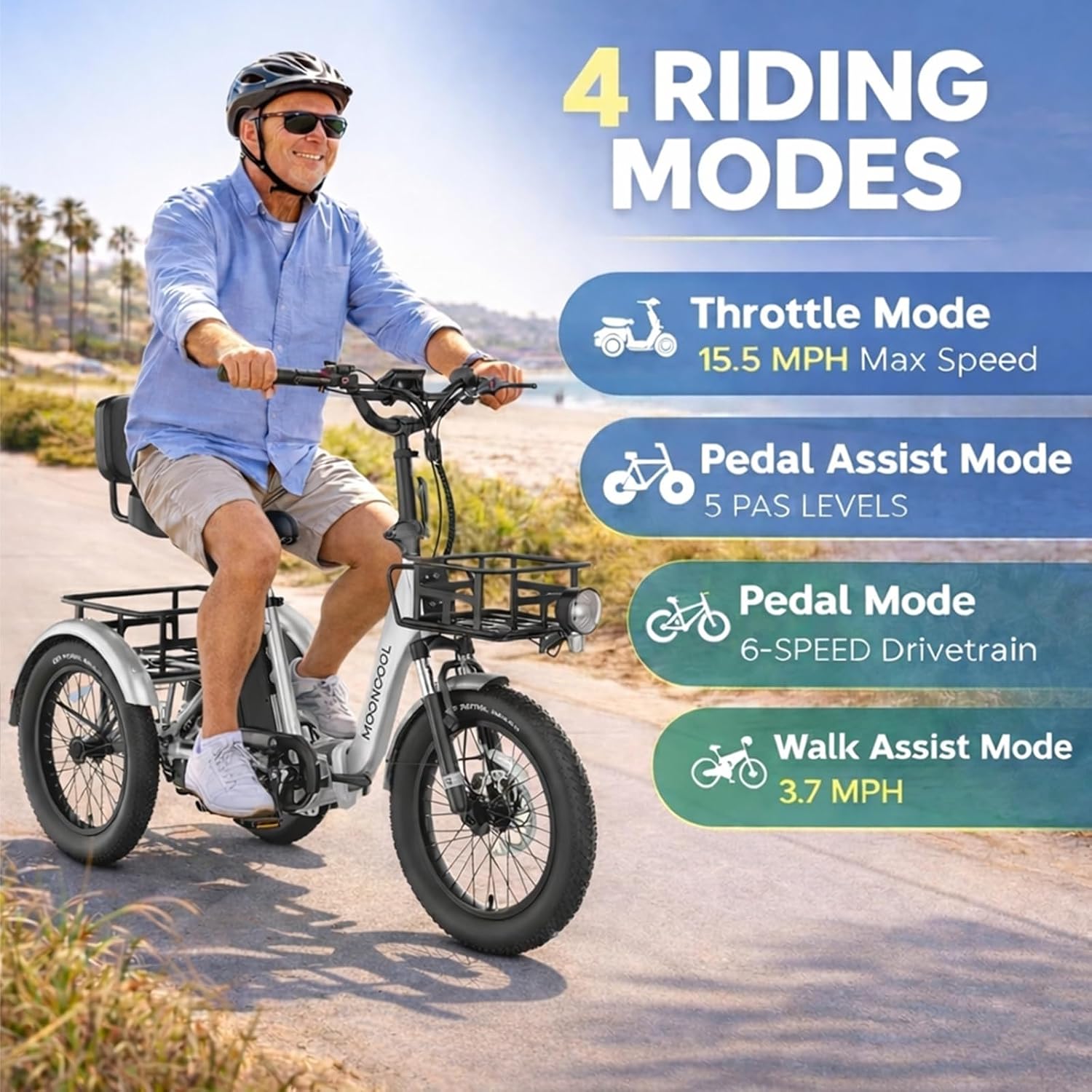 MOONCOOL Electric Trike for Adults, 500W/750W 48V Electric Tricycle for Adults, 20'x3.0' Fat Tire 3 Wheel Electric Bike, Folding Aluminum Adult Tricycle with Removable Battery