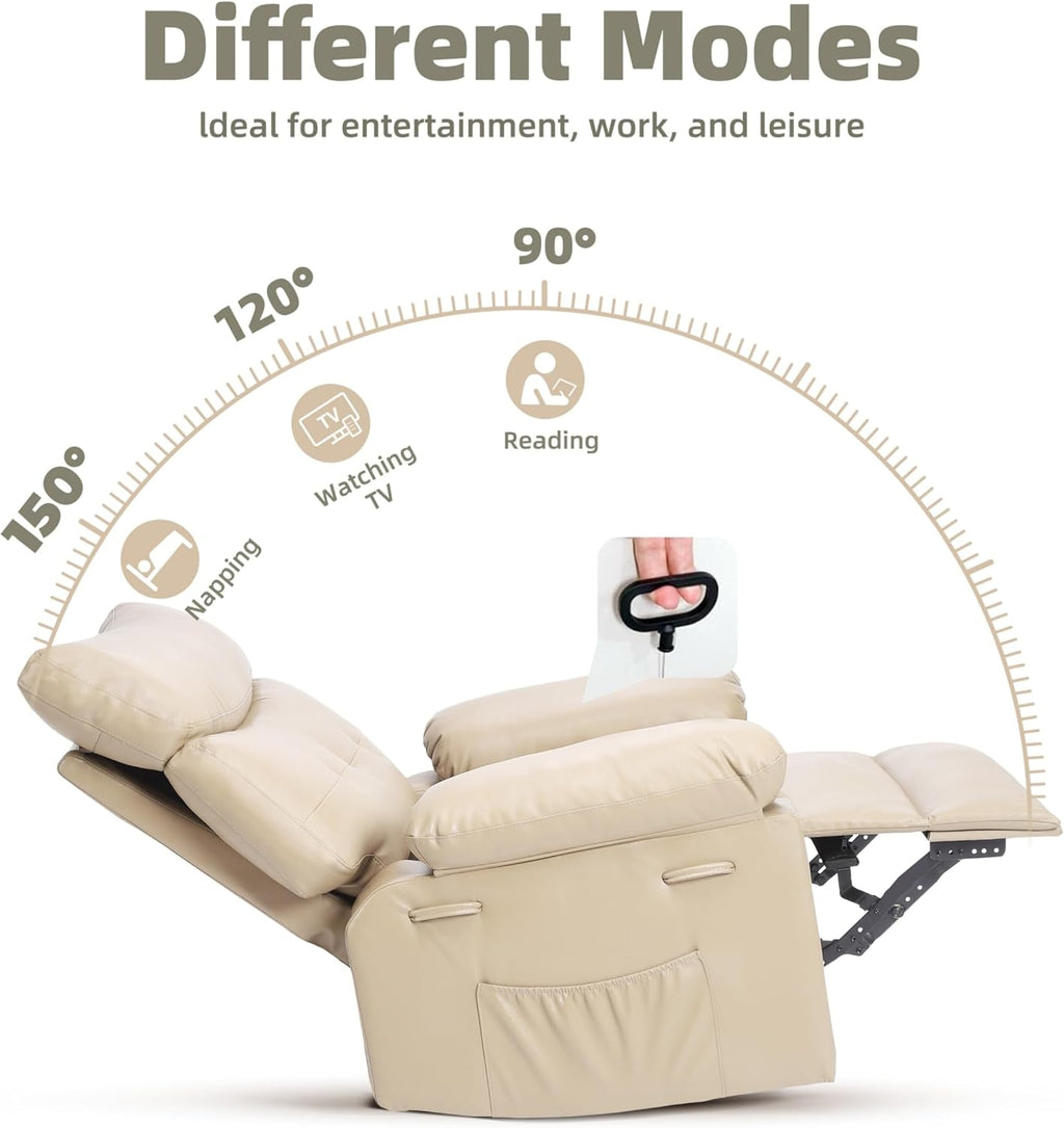 GarveeHome Oversized Leather Recliner Chair - Heat and Massage, Swivel Rocker Manual Recliner for Adults, Lazy Rocking Chair with Comfort Arms and Back Single Sofa for Living Room