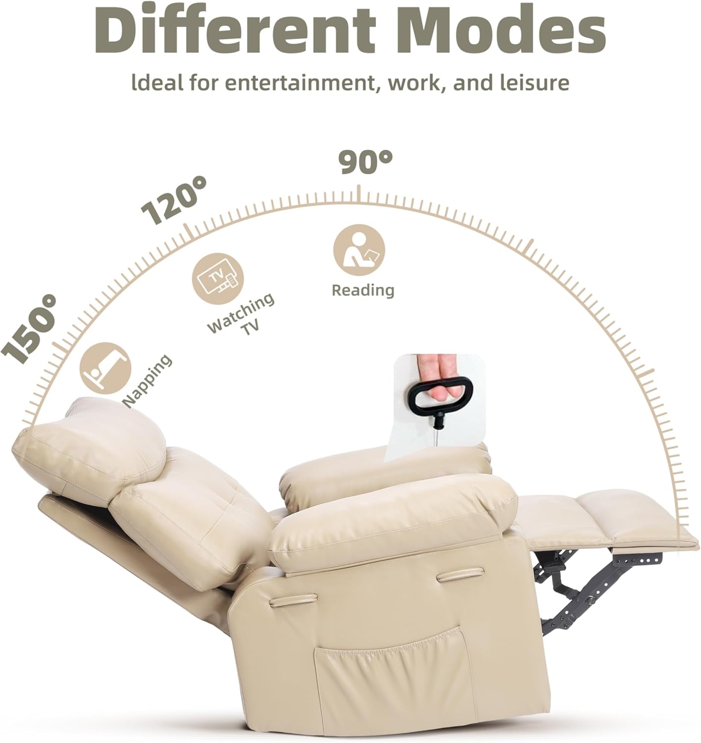 GarveeHome Oversized Leather Recliner Chair - Heat and Massage, Swivel Rocker Manual Recliner for Adults, Lazy Rocking Chair with Comfort Arms and Back Single Sofa for Living Room