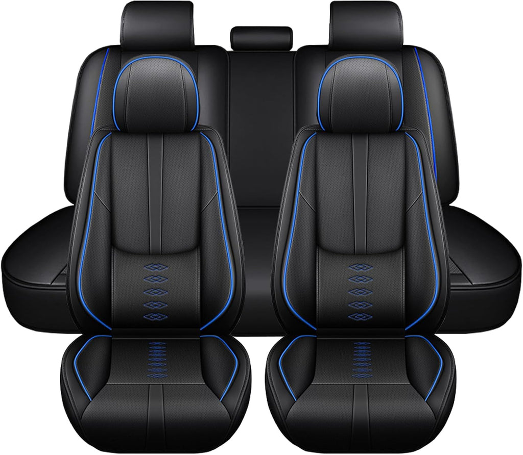 Leather Seat Covers for Jaguar XJ8 2000-2008,Premium Car Seat Covers Full Set,Waterproof Car Seat Protectors with Airbag,Comfort Interior Cover Seats for Cars(Black+Blue)