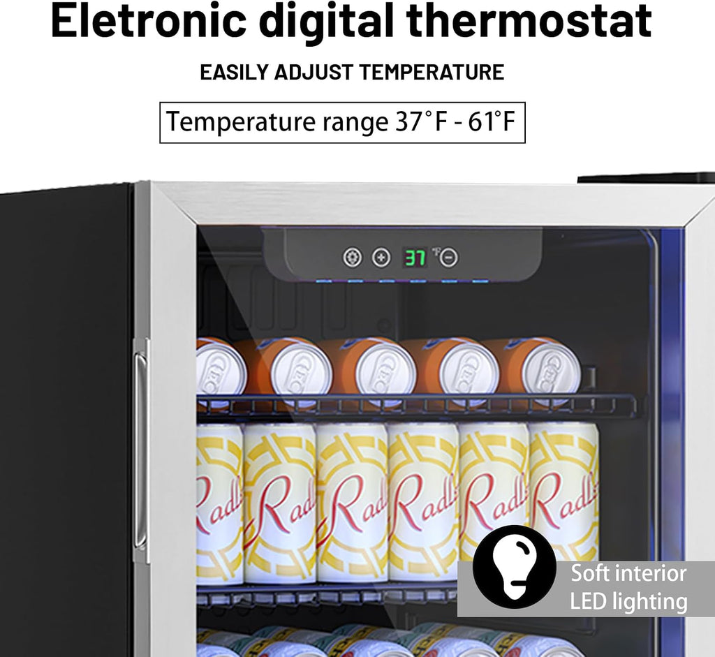 3.2 Cu.Ft Mini Fridge for 126 Cans, Small Refrigerator with Clear View Door and Adjustable Shelves, Quiet Beverage and Wine Fridge for Bedroom, Dorm, Office, Compact Drink Fridge for Storage