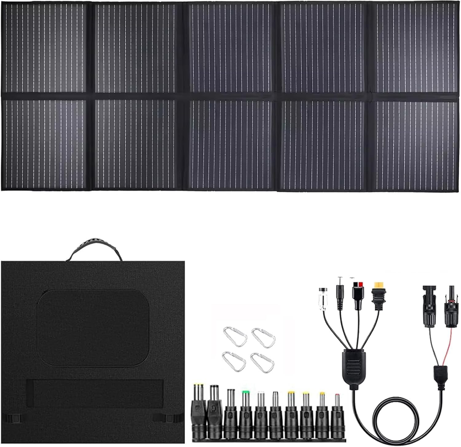 1000W Portable Solar Panel, 72V Foldable Solar Panel 25.8% High Efficiency IP68 Waterproof with 10ft 4-in-1 Cable and 10×DC Adapter for Power Station Camping RV