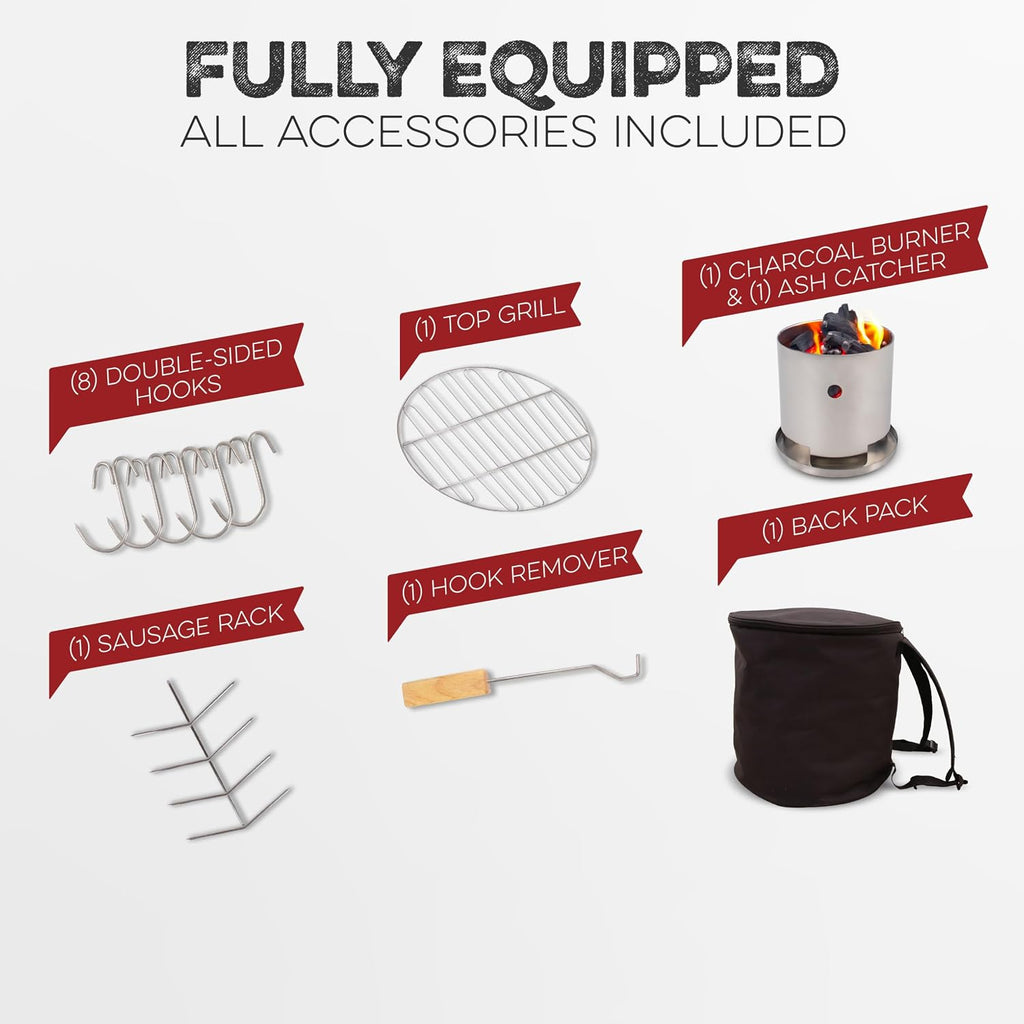 Barrel Smoker Grill Combo | 100% Stainless Steel Barrel | 95% Less Smoke, Even Heat | Easy to Use & Clean – Vertical Smoker Ideal for Balconies and Backyards (MINI-6 LBS)