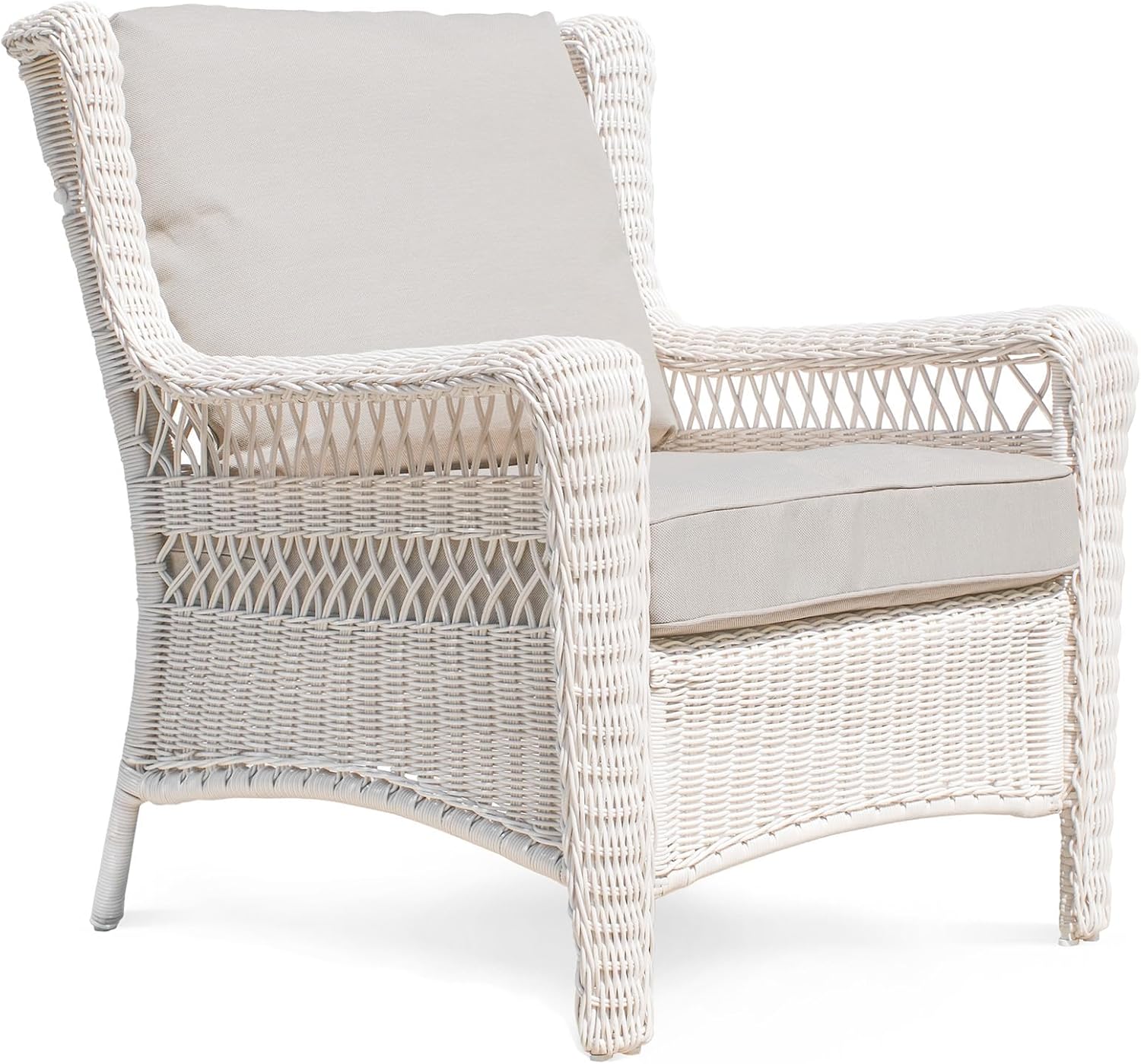 Park Meadow Outdoor Wicker Club Chair, All-Weather HDPE Patio Dining Chair with 4' Taupe Beige Cushions