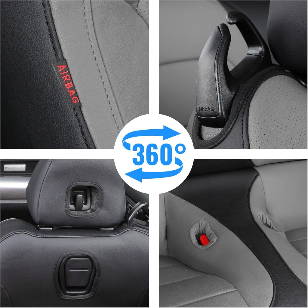 coverdream Mustang Leather Car Seat Covers Custom Fit for 2015-2025 2026 Ford Mustang Convertible,Rear Row One-Piece Backrest,Fully Covered Waterproof Seat Protector (Full Set,Black/Gray)
