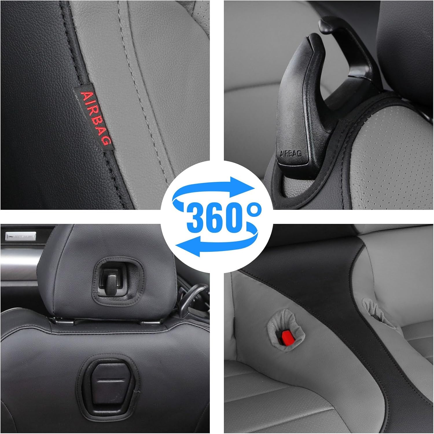 coverdream Mustang Leather Car Seat Covers Custom Fit for 2015-2025 2026 Ford Mustang Convertible,Rear Row One-Piece Backrest,Fully Covered Waterproof Seat Protector (Full Set,Black/Gray)