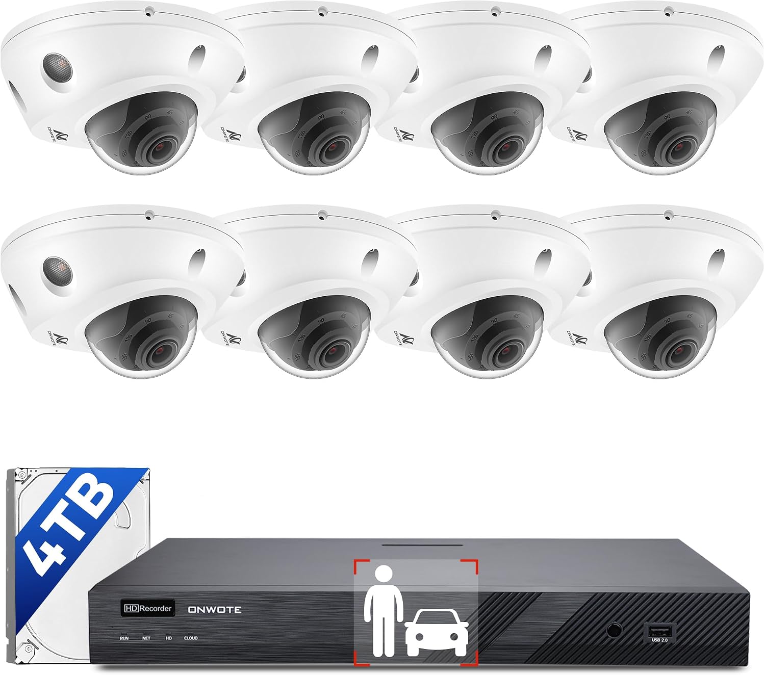 ONWOTE 12MP NVR 16 Channel Security Camera System, 8X 4K 8MP Vandal Proof Audio PoE IP Cameras, Smart Color Night, 16CH Commercial NVR 4TB, 8X Cables (Total 480ft), Wired Outdoor CCTV for Businesses