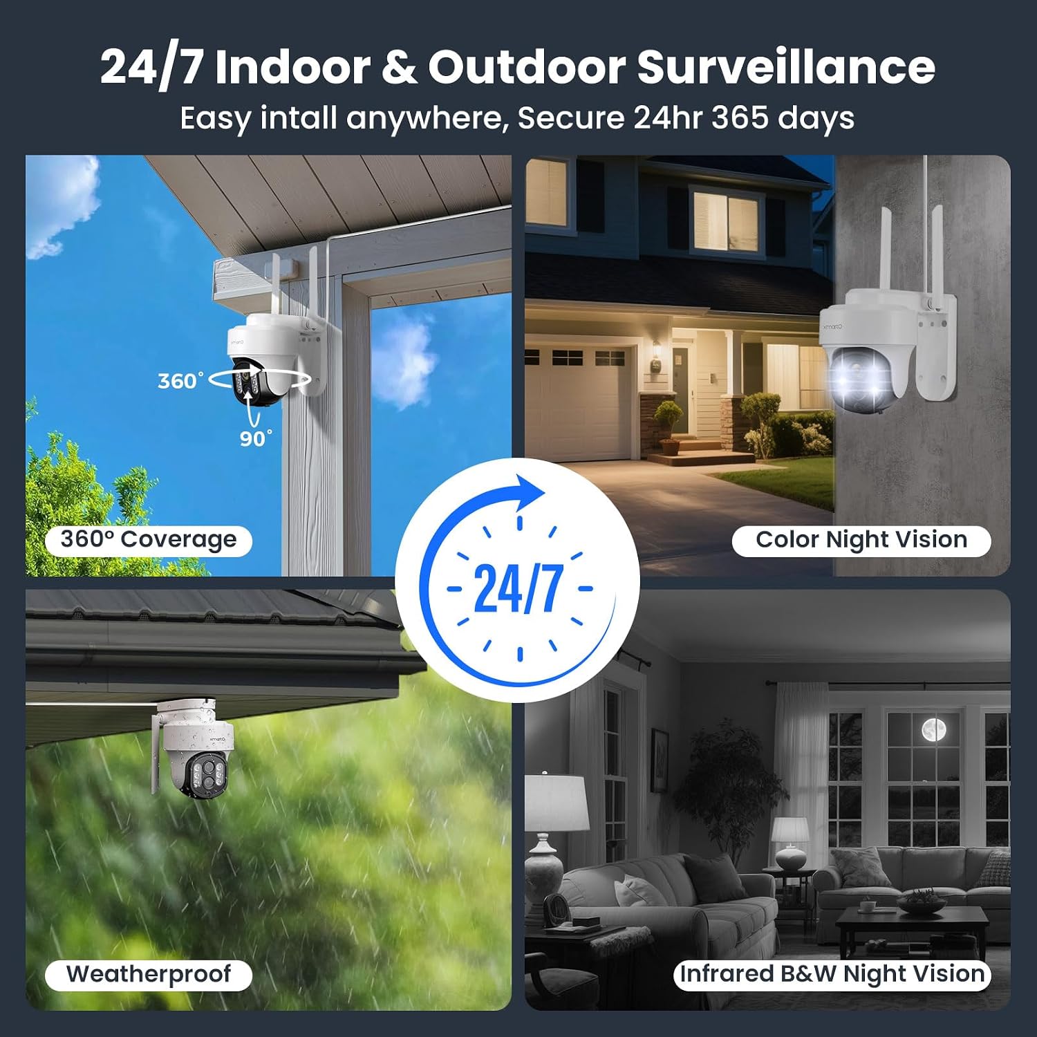 XMARTO 10X Zoom Mesh WiFi6 PTZ AI Tracking Security Camera System, 4-Cam 2K Dual Lens Kit, 10CH 4K Expandable NVR 1TB HDD, Long Range WiFi, Plug-in 24/7 Wireless Indoor/Outdoor Surveillance