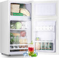 DEMULLER Retro Mini Fridge with Freezer Dual Door Apartment Size Small Refrigerator with Egg Tray, Dorm Fridge with Removable Plastic Shelves, 2.4Cu.ft, 14.96' D x 14.57' W x 30.8' H, White