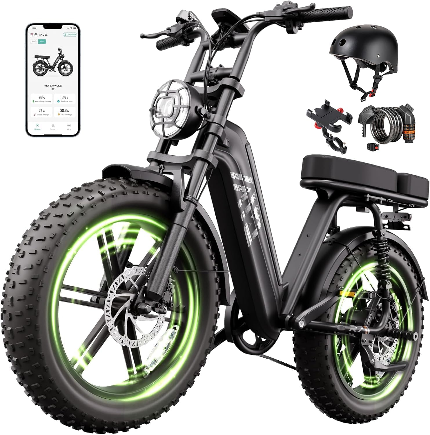 TST Electric Bike for Adults 1500W Peak 20' Fat Tire All-Terrain E-Bike 60 Miles Electric Dirt Bike for Road Sand Mountain Snow - 48V 15AH Battery Powered Electric Motorcycle for Adventure
