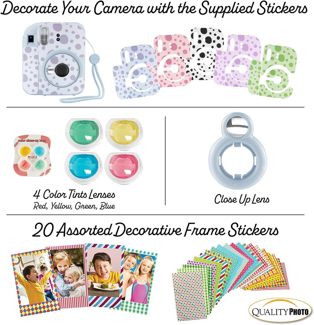 Fujifilm Instax Mini 12 Instant Camera + 40 Photo Prints + Quality Photo Value Bundle, Case, Decoration Stickers, Frames, Photo Album, (Pastel Blue)
