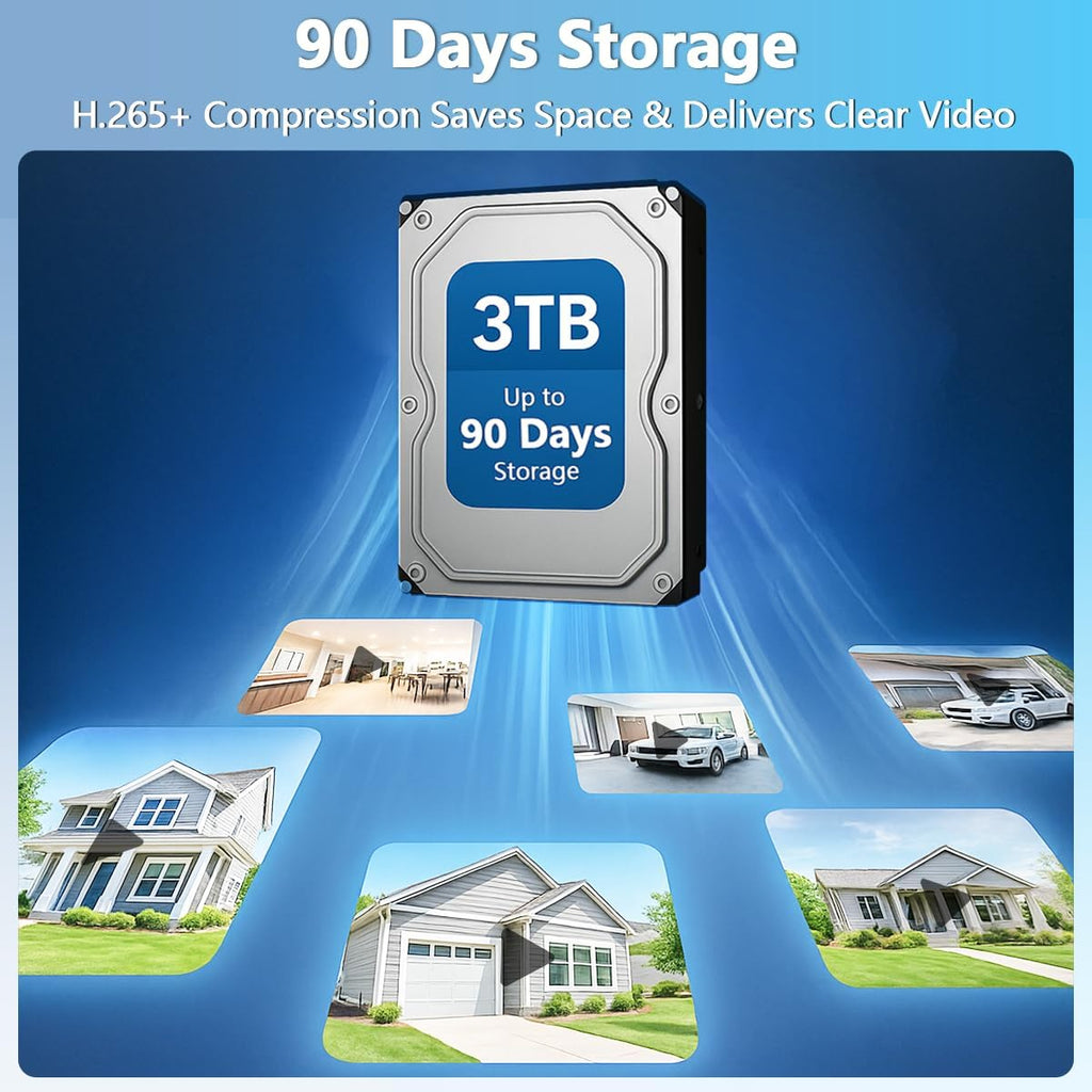 【90 Days Storage】 Outdoor Wireless Security Camera System, Wireless Cameras for Home Security, WiFi Video Surveillance, Home Security Cameras Systems