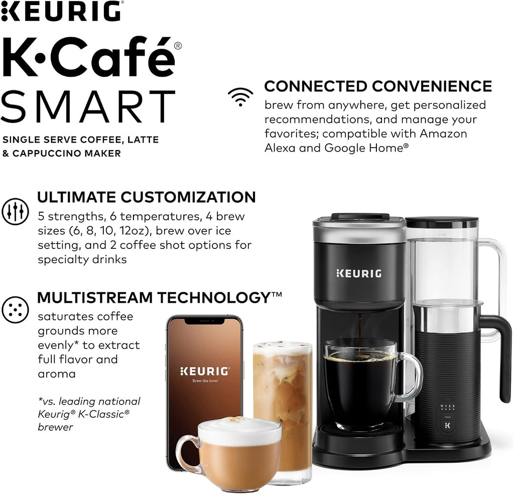 Keurig K- Slim Single Serve K-Cup Pod Coffee Maker, Multistream Technology, Black & K-Cafe SMART Single Serve K-Cup Pod Coffee, Latte and Cappuccino Maker, Black