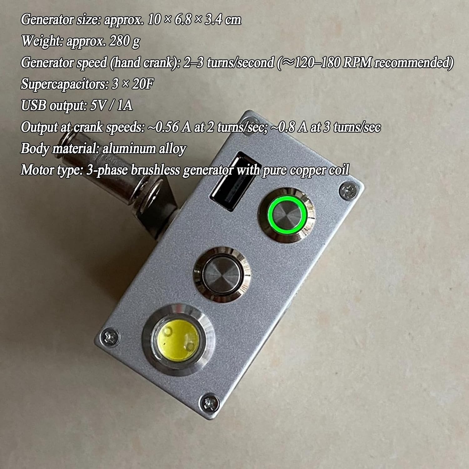 Portable Hand-Crank Generator, 5V/1A Portable Hand Crank Emergency Charger Generator For Phone Charging, Camping, Hiking, Power Outages, Survival(Includes USB Bulb & Igniter)(2pcs)