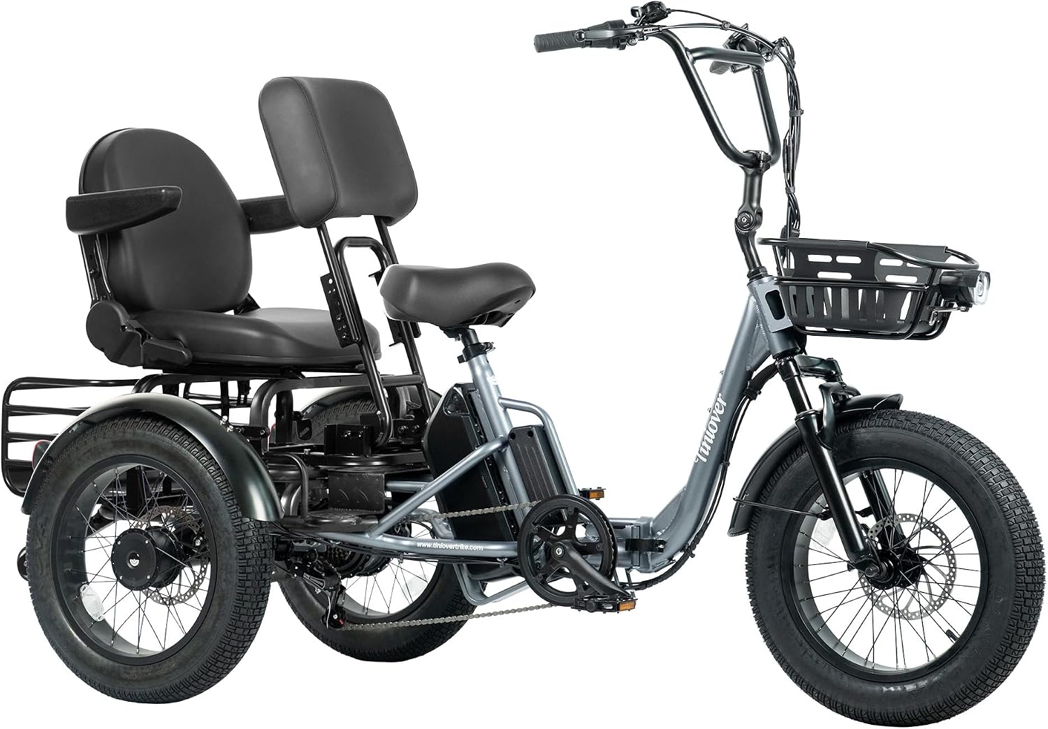 Folding Electric Tricycle for Adults 2 Seater, 20MPH 100 Miles 4' Wide Fat Tire Electric Trike, 3 Wheel Electric Bike 1200W, 48V 20AH Battery, 550LBS Load, Reverse, Parking, Differential, UL Certified