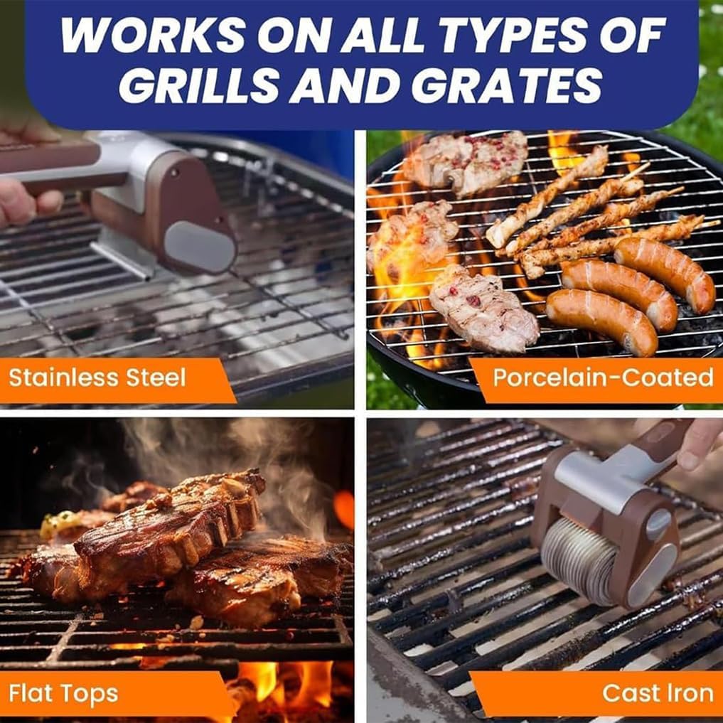 Electric Grill Cleaner, Cordless Rechargeable BBQ Tool with 350 RPM Stainless Roller, Bristle-Free 304 Stainless Steel Power Roller