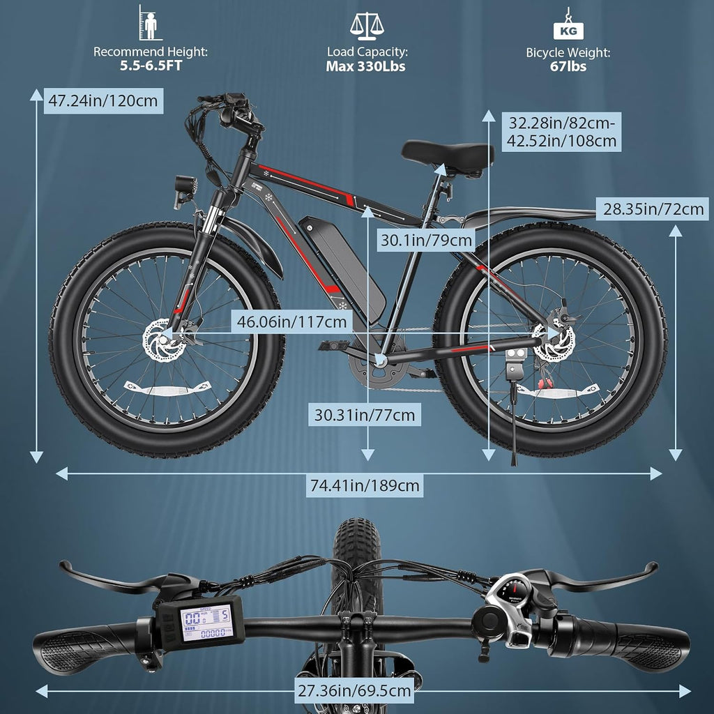 GOCIO 26' Fat Tire Electric Bike for Adults - 48V 750W Powerful Motor, 40 Miles Range, Dual Suspension, All-Terrain E-Bike