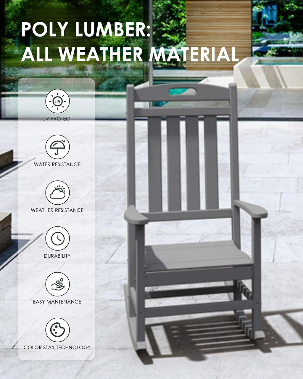 Outdoor Rocking Chair Set of 2, High Back Plastic Patio Rocking Chairs for Outside Porch Rocker Garden Lawn, All-Weather Resistant Poly Lumber Rocker Chair Outdoor, Slate Grey