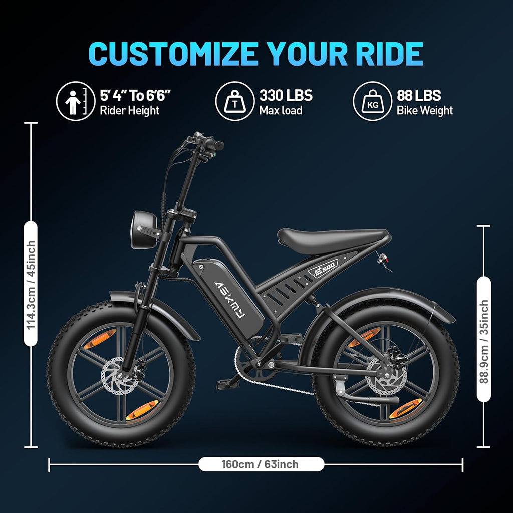20' Fat Tire Electric Bike for Adults, 1500W Peak Motor E-Bike with 48V 15Ah Removable Battery, 60 Miles PAS Range, 28MPH Dirt Electric Mountain Bicycles for Off Road and Commuting
