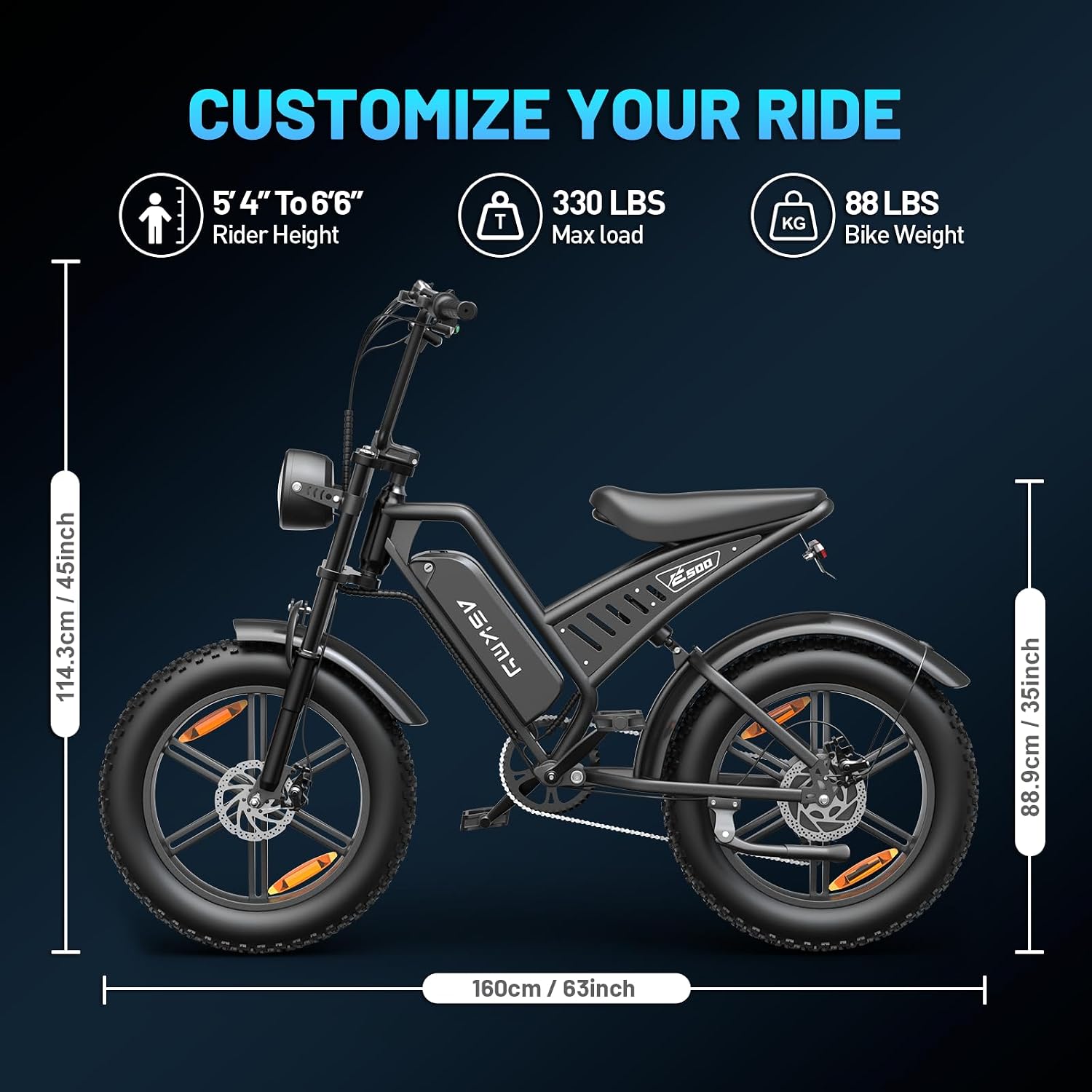 20' Fat Tire Electric Bike for Adults, 1500W Peak Motor E-Bike with 48V 15Ah Removable Battery, 60 Miles PAS Range, 28MPH Dirt Electric Mountain Bicycles for Off Road and Commuting