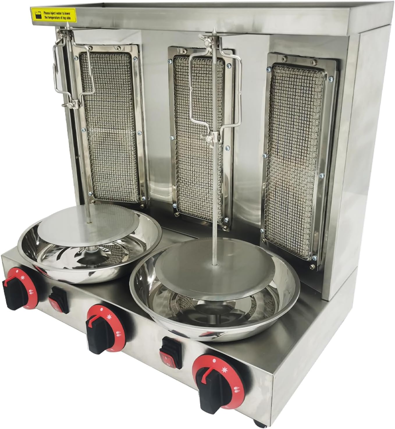 LP Gas Shawarma Gyro Grill 3 Burners Commercial Stainless Steel Vertical Broiler Kebab Machine Adjustable Temperature with Meat Catch Pan and Rotating Doner for Home Restaurant Kitchen