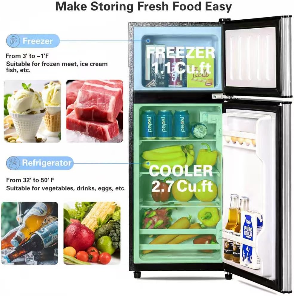 Anukis Compact Refrigerator 3.8 Cu Ft 2 Door Mini Fridge with Freezer For Apartment, Dorm, Office, Family, Basement, Garage