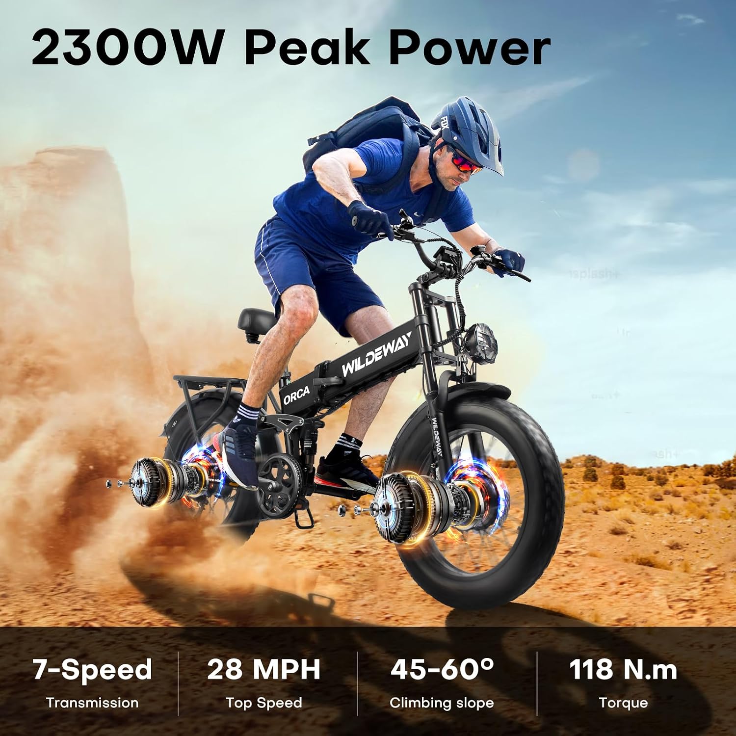 2300W Dual Motor Electric Bike for Adults 48V 20Ah Battery E-Bike 55Miles Long Range 20x4.0 Fat Tire All Terrain Full Suspension Ebike Hydraulic Brake Commuter Mountain Delivery Bicycle 2 Seat