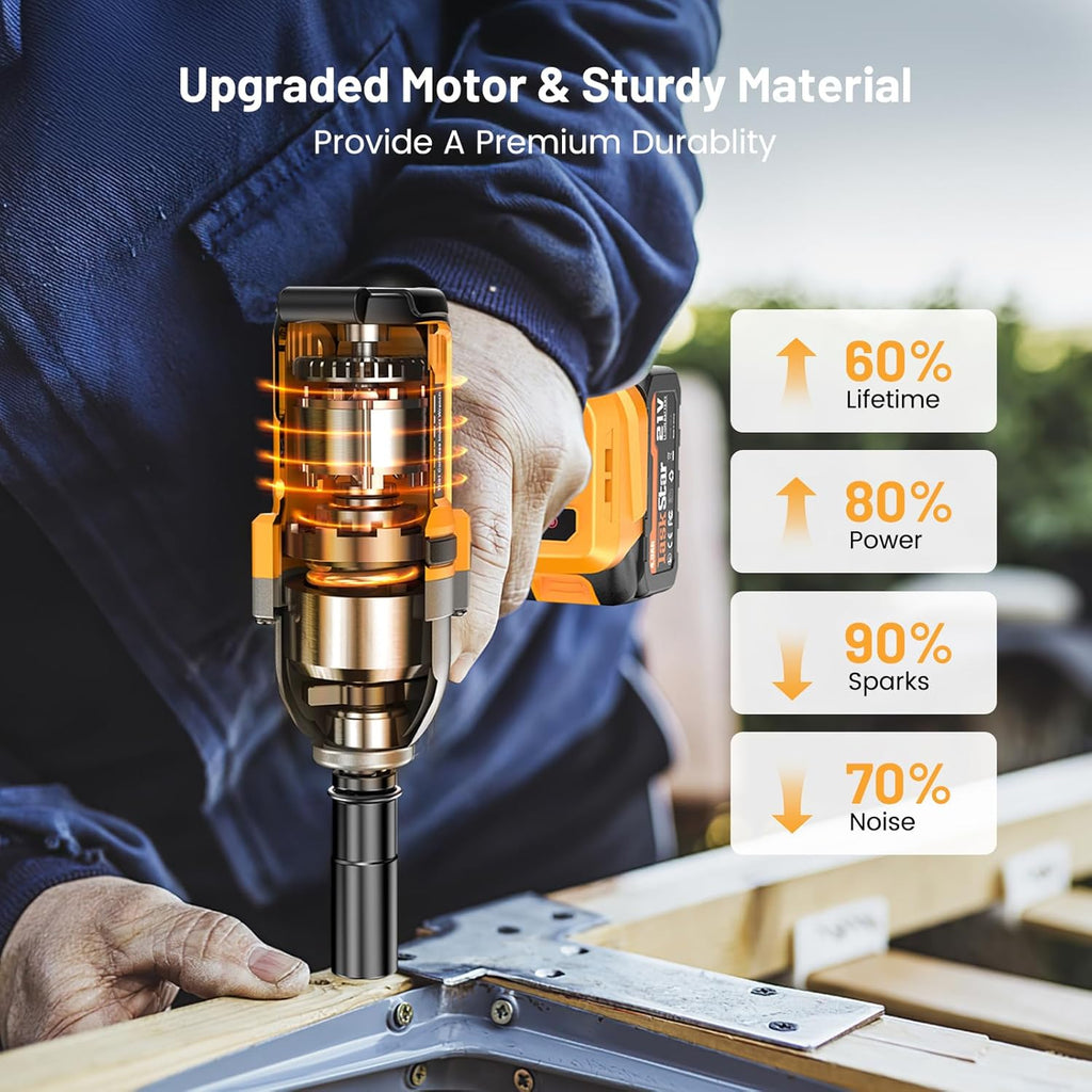 TaskStar Cordless Impact Wrench 740 Ft-lbs(1000N.m) 3300RPM High Torque 1/2 Inch Impact Gun, Electric Impact Driver, Brushless Motor, 2x4.0Ah Battery Fast Charger for Car Tires Truck Mower