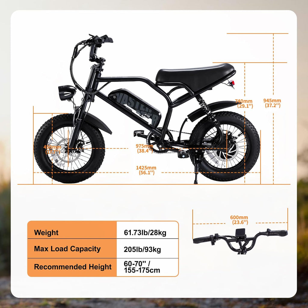 AVDLBIKE Electric Bike, 16'' Fat Tire E-Bike for Teens/Adults, 500W Small E-Bike with 36V/12.8Ah Removable Battery, Up to 22MPH, 45 Mile Range, Electric Dirt/Mountain Bike for Woman/Men A13