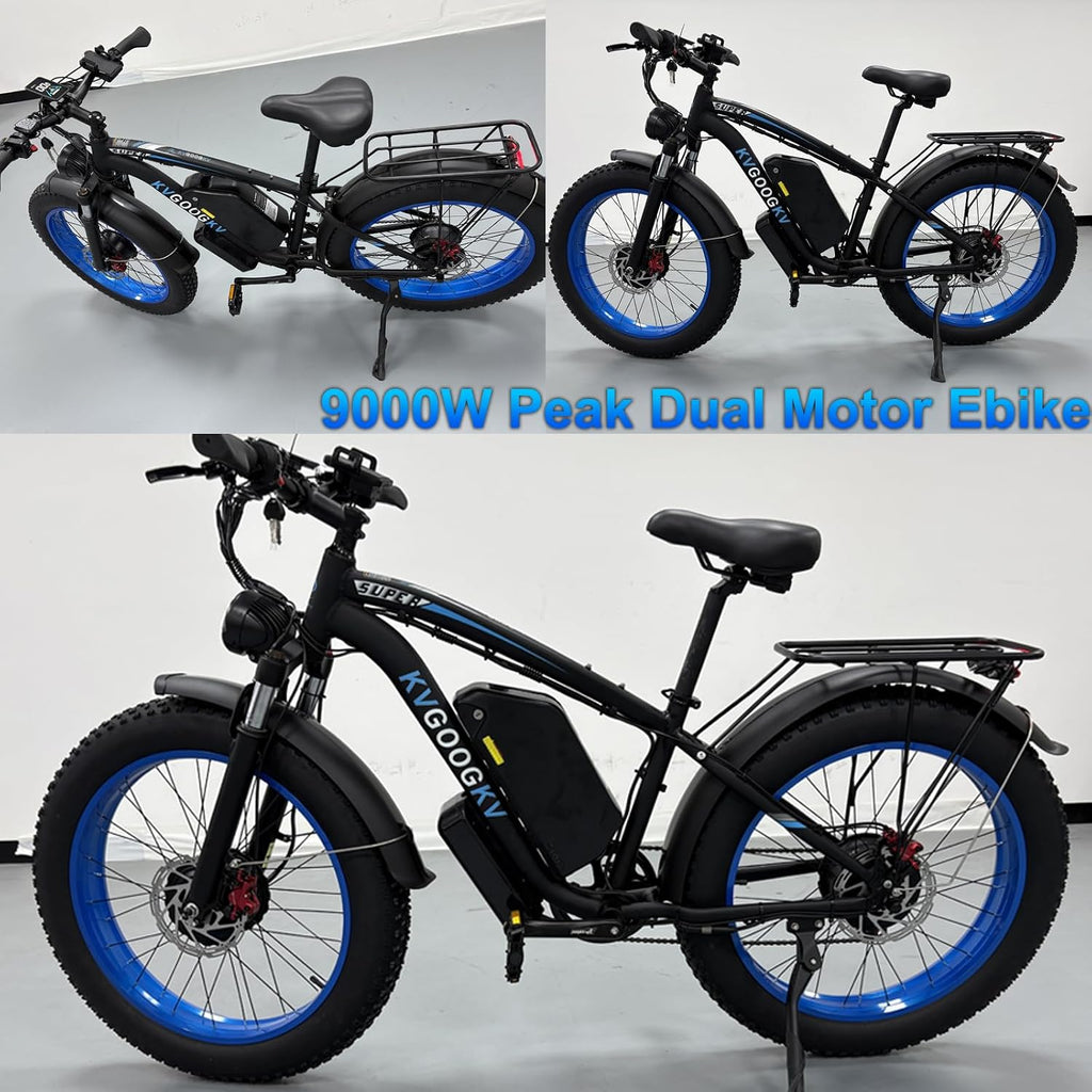 9000W Peak Electric Bike for Adults,58V Max-Output 1972Wh Dual Motor Ebike,47MPH 105 Miles Long Range,24' x4.0 Fat Tire Lockable Suspension Electric Bicycle for Off-Road Mountain Commuter
