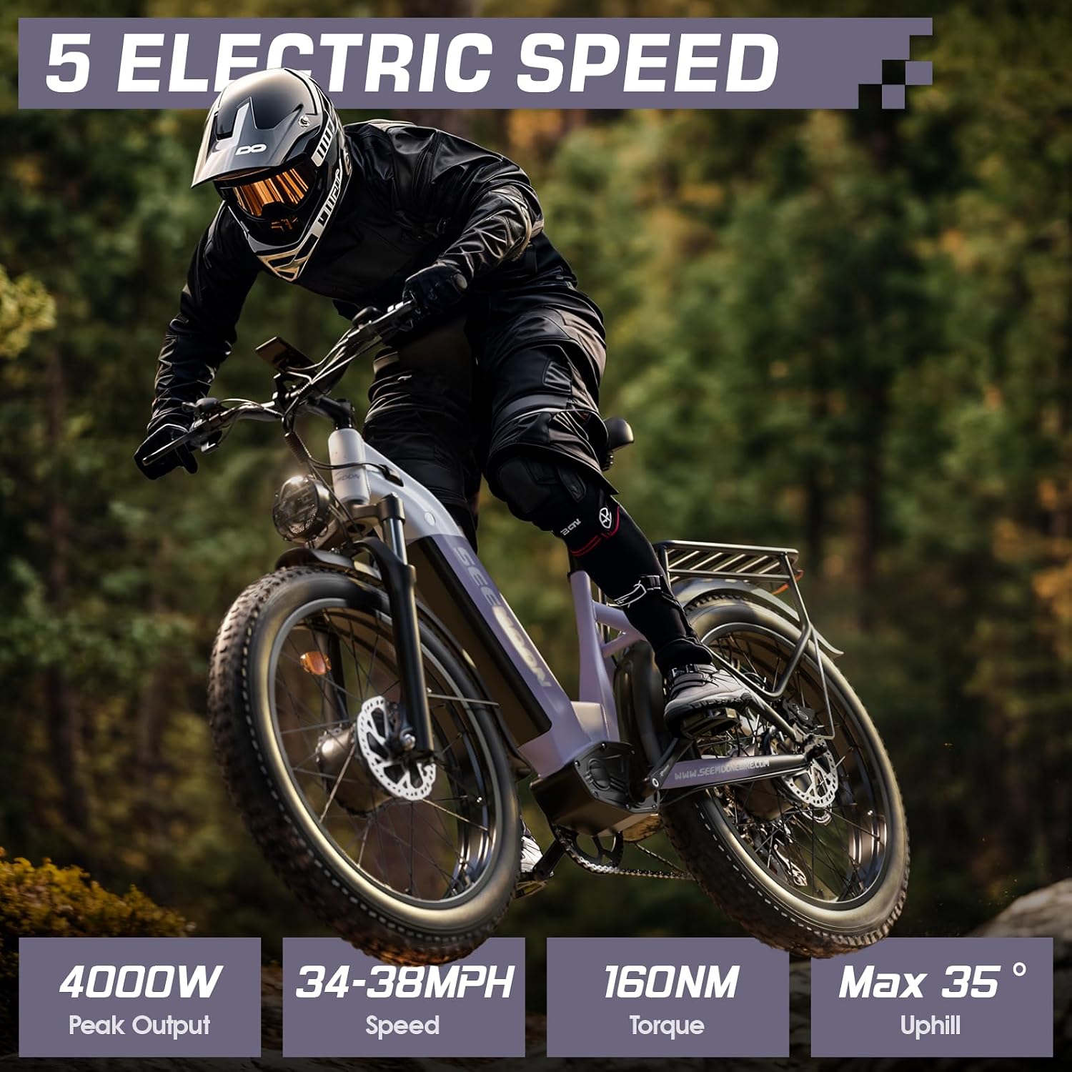 Seemoon 4000W Dual Motor Electric Bike, 38 MPH Ebikes for Adults with 52V 1040Wh Removable Battery, 26' Fat Tires Fast Electric Bike Up to 105 Miles Range, Ideal for Road Sand Snow SM1