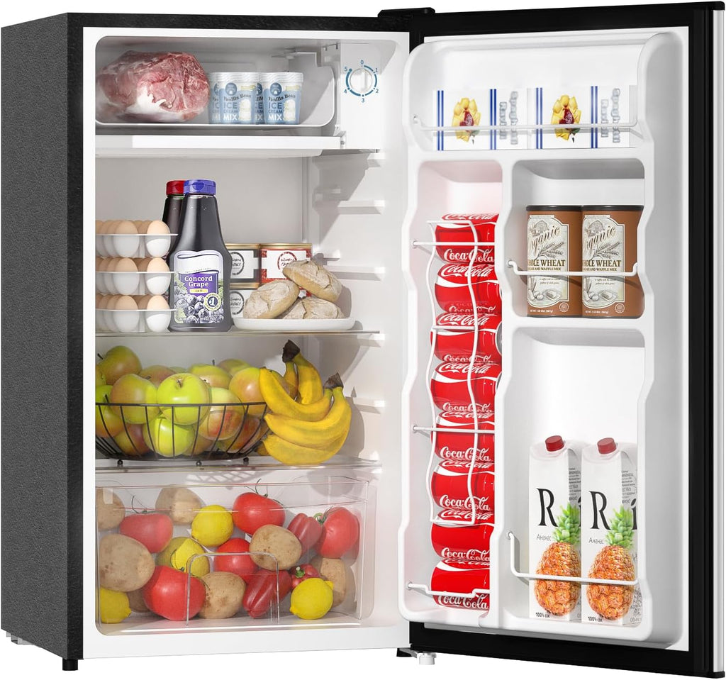 BANGSON Mini Fridge with Freezer, 3.2Cu.Ft, Single Door Small Refrigerator, Energy-Efficient, Low Noise, Mini fridge for Bedroom Dorm and Office, Silver