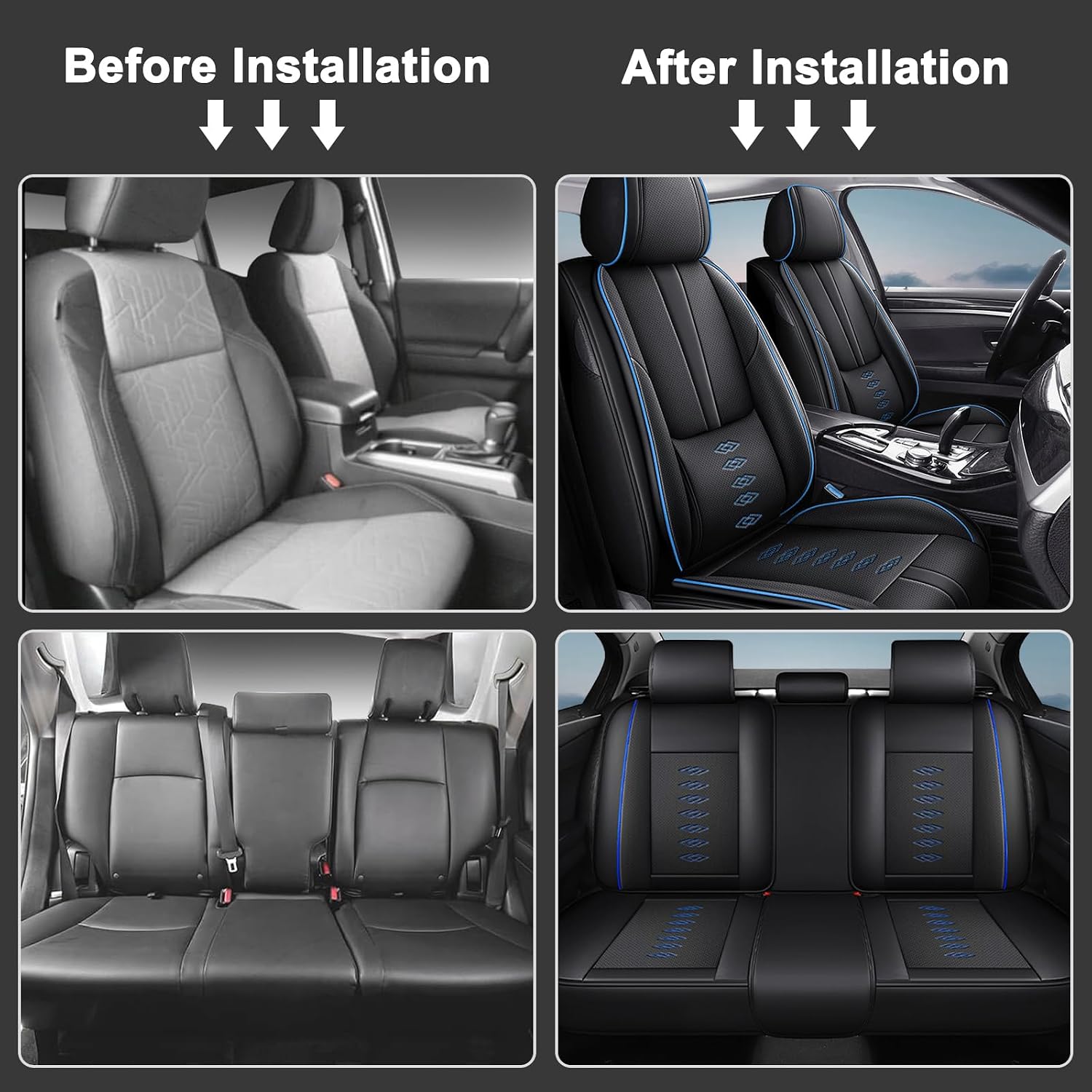 Car Seat Covers for GX 460,for Lexus GX 460 2010-2023,Leather Full Set Seat Covers,Airbag-Compatible Car Seat Protectors,Waterproof Seat Cover for Cars(Black+Blue,5PCS Only)
