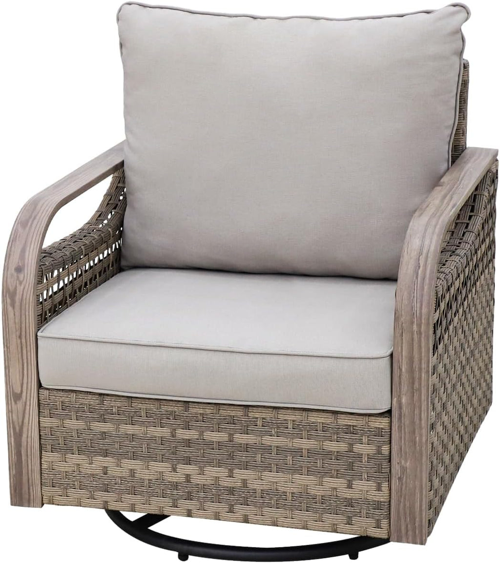 COOS BAY Modern Outdoor Swivel Rocker Chair, Wicker Glider Rocking Chair with Cushions, 360° Swivel Rattan Patio Seating, 1 Piece, Brown/Gray