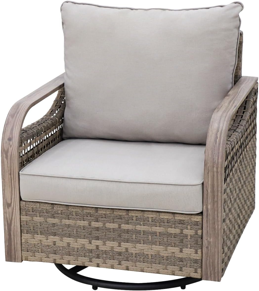 COOS BAY Modern Outdoor Swivel Rocker Chair, Wicker Glider Rocking Chair with Cushions, 360° Swivel Rattan Patio Seating, 1 Piece, Brown/Gray