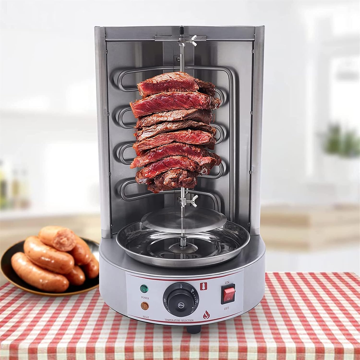 Electric Vertical Grill, 360-degree Automatic Rotating Grill, Temperature Adjustable from 50-300℃, for Family Gatherings