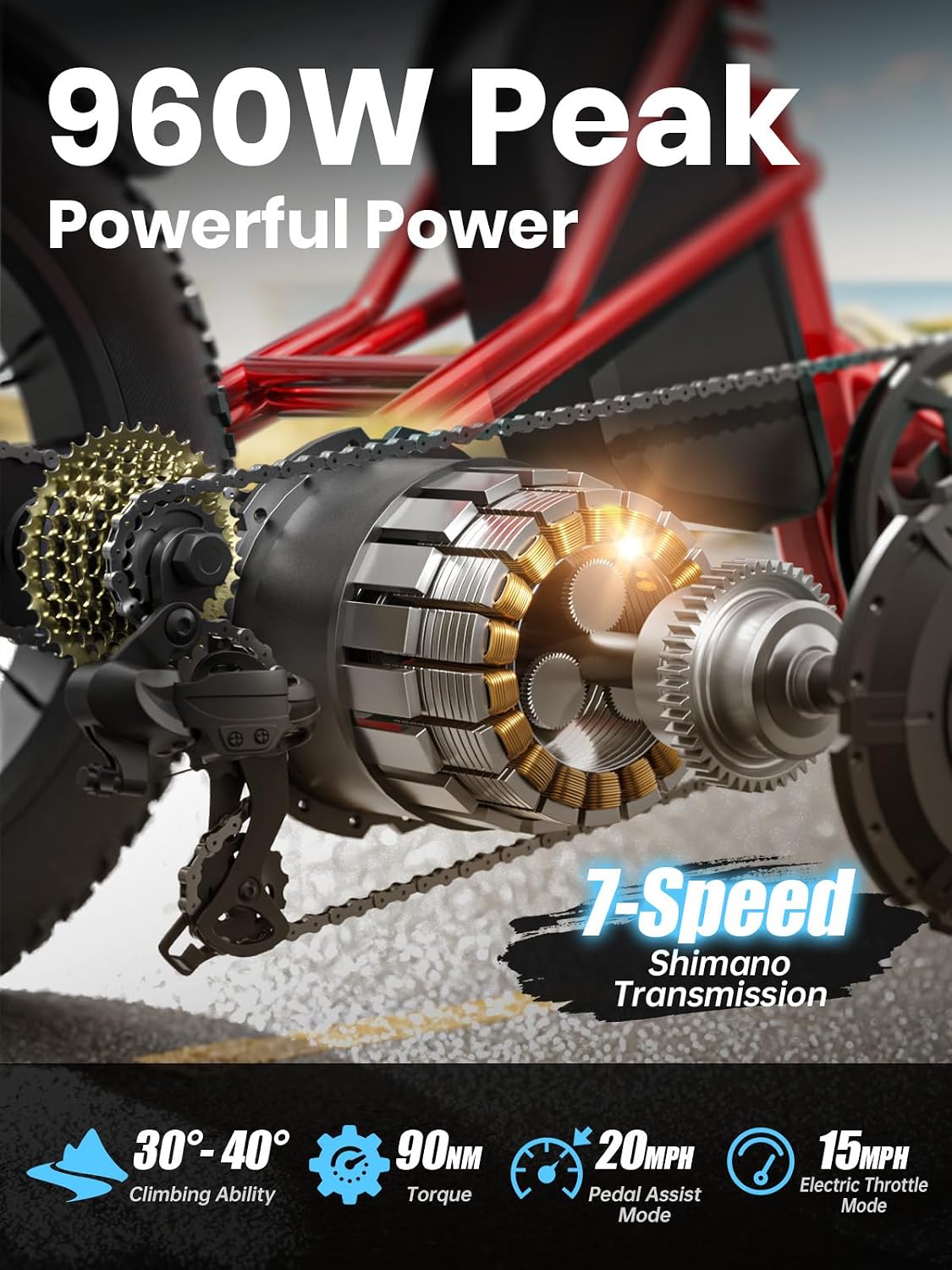 PUCKIPUPPY Electric Trike for Adult with 960W Peak Motor, 60 Miles Range Pickup Class Tricycle, 500 Lbs Load Electric Trike with Rear Differential and 20' Fat Tires, 48V 17.4AH Cell Battery, Husky