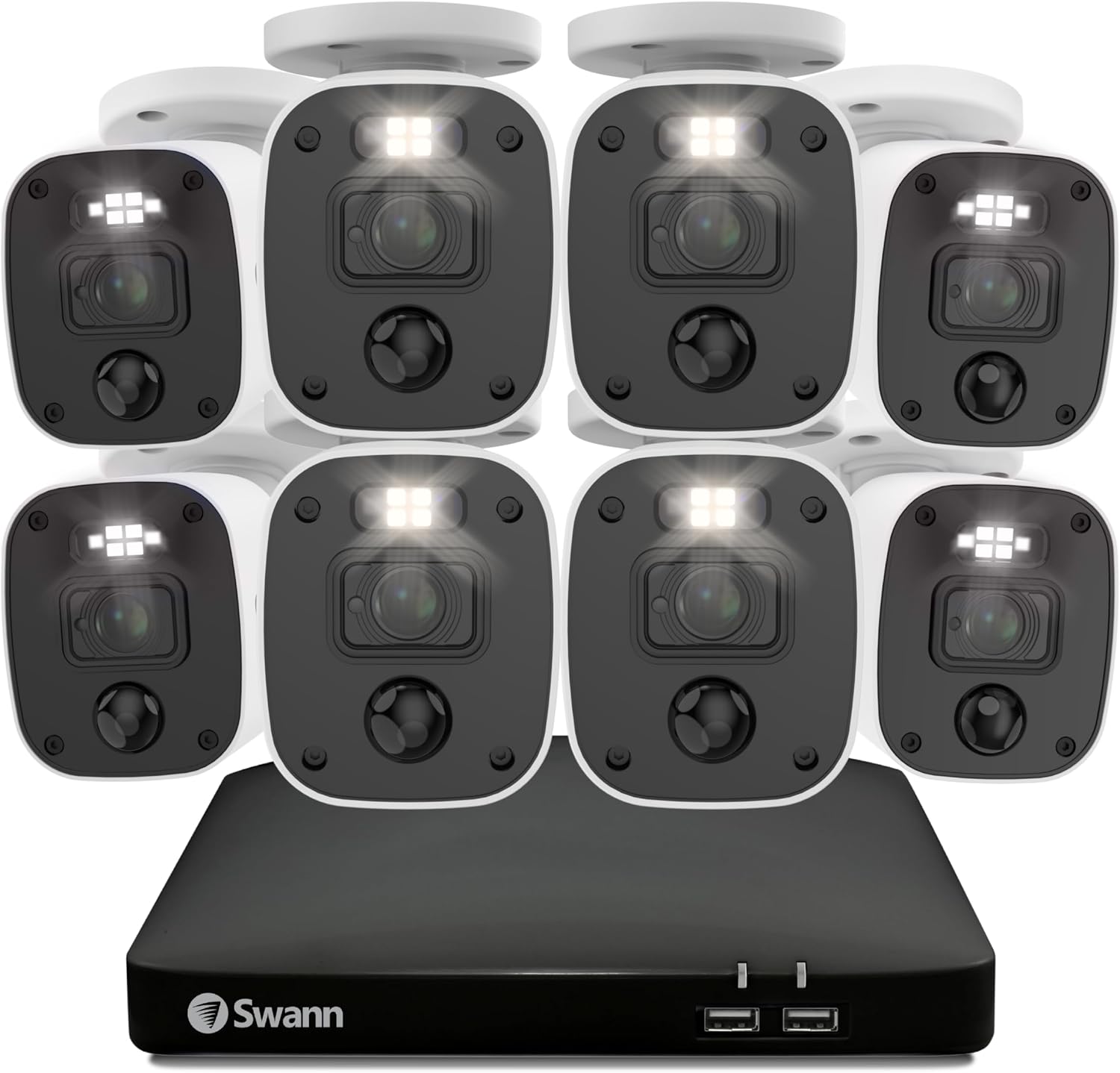 Swann Home Wired DVR 4K Security Camera System, 8 Channels, 8 Bullet Cameras Outdoor, 1TB HDD Storage, Color Night Vision, Bright Spotlights, Smart AI Alerts, Advanced Motion Detection, 24/7 Recording