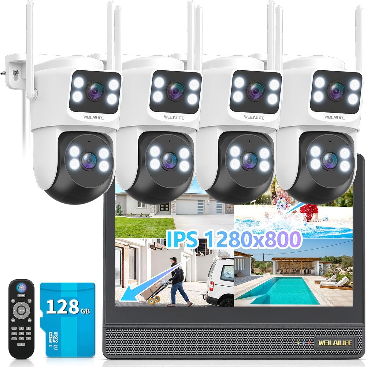 【All-in-One Security System】 4MP PTZ Security Cameras Wireless Outdoor, WiFi Home Surveillance System, Outside Wireless Security Systems Surveillance DVR Kits