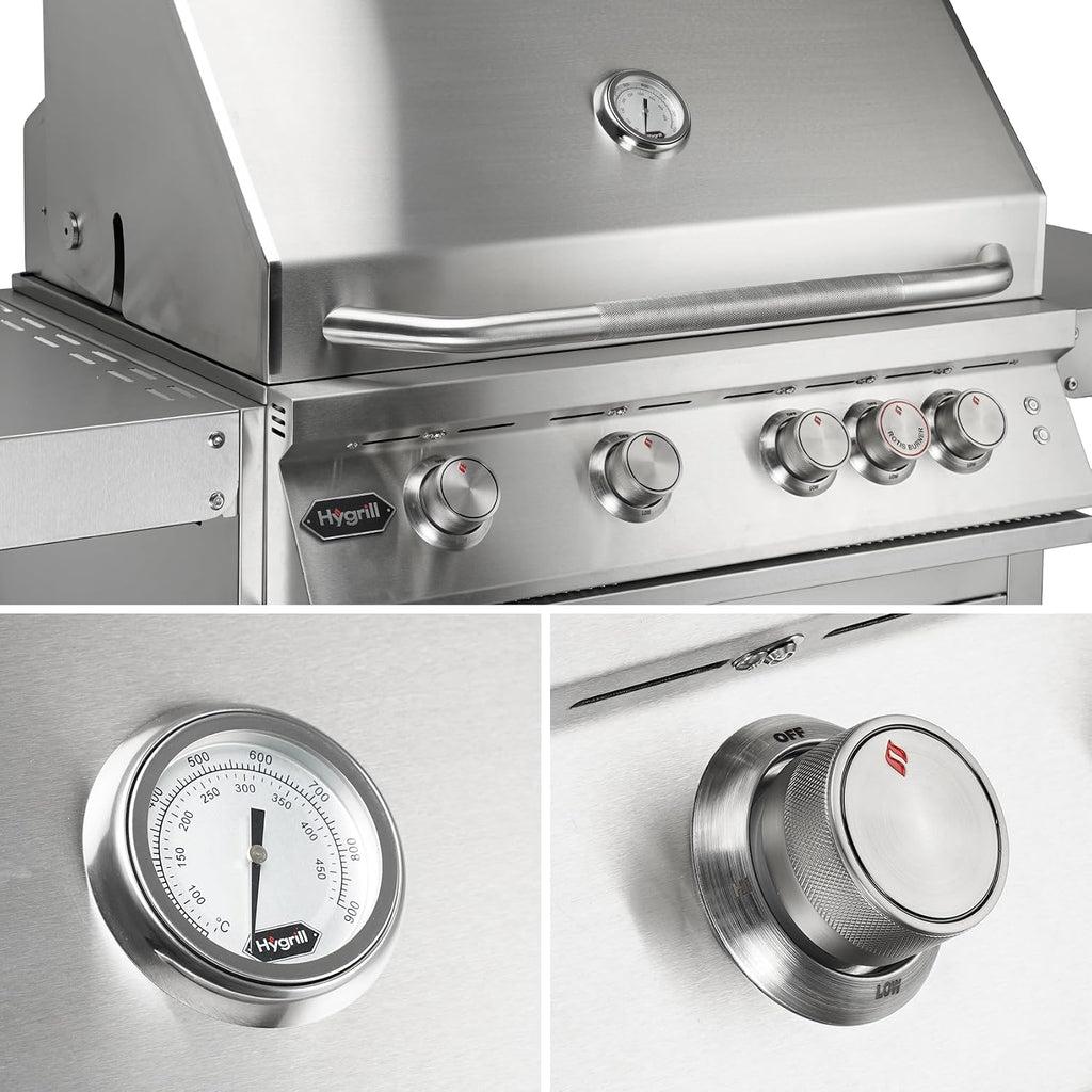 Hygrill Premium XTR 32-Inch Built In Grill, Stainless Steel 4-Burner Grill Head for Outdoor Kitchen with Rear Infrared Burner and LED Lights, Natural Gas