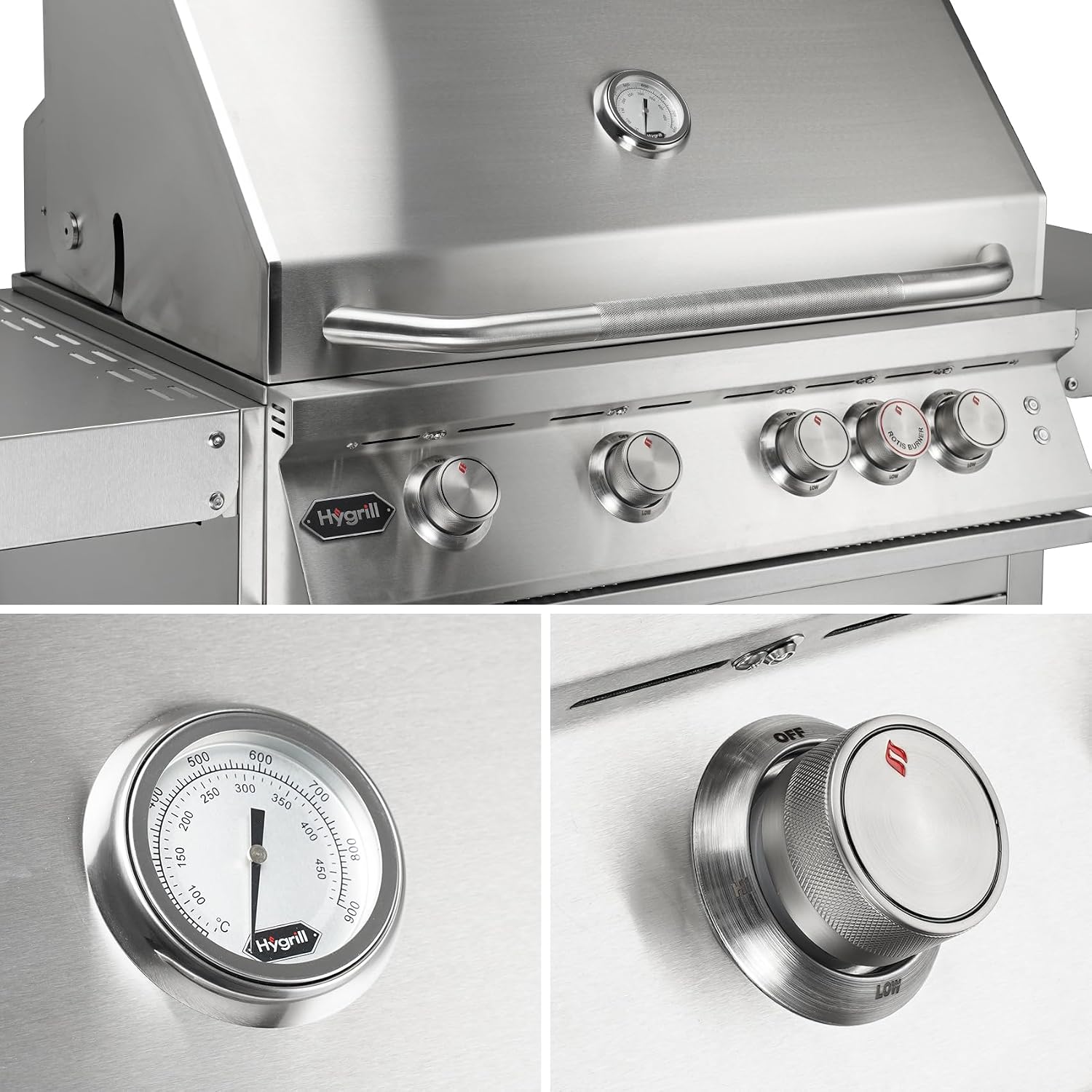 Hygrill Premium XTR 32-Inch Built In Grill, Stainless Steel 4-Burner Grill Head for Outdoor Kitchen with Rear Infrared Burner and LED Lights, Natural Gas