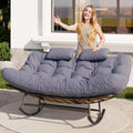 Oversized Outdoor Rocking Papasan Chair,Double Patio Rocking Chair for 2-Person,Loveseat Rocker with Thick Cushion&Rattan Frame,Large Lounge Chair for Outdoor Balcony Garden (Gray)