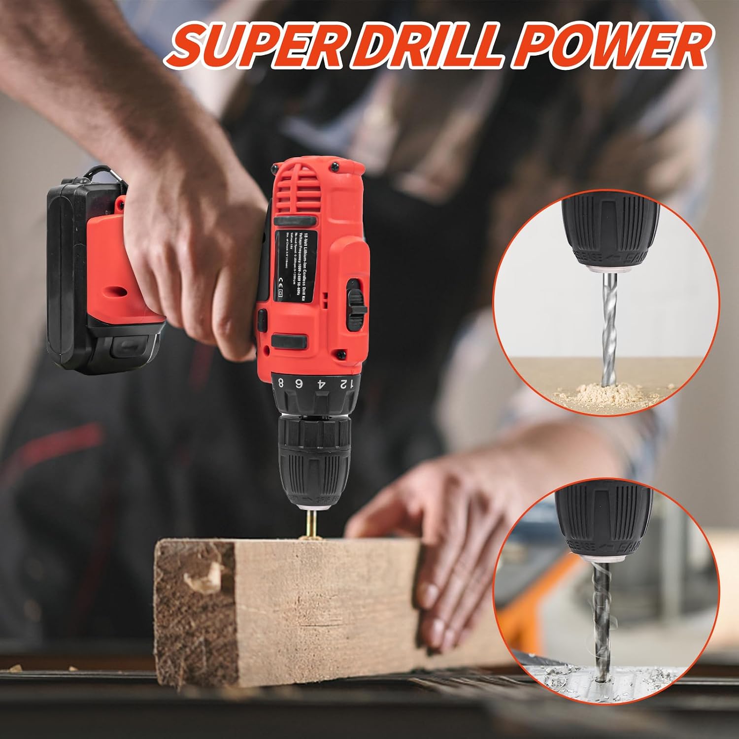 346pcs Tool Sets,18V Electric Power Drill Set, Cordless Drill for Men, Household Home DIY Hand Tool Kits,18+1 Clutch Cordless Power Drill Set for Thanksgiving, Christmas,Father's Day (Black)