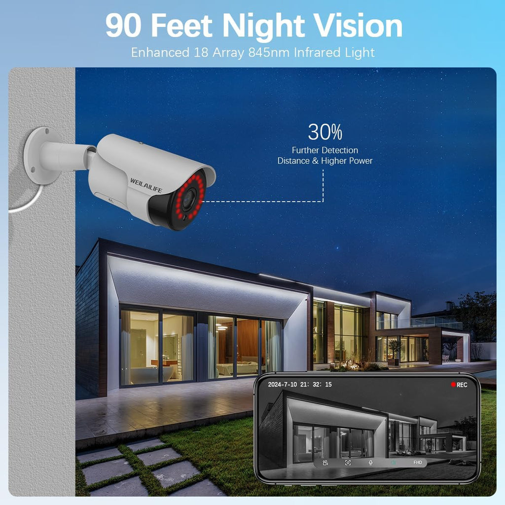 【2-Way Audio】 Outdoor Wired Security Camera System Home Video Security Cameras Systems POE Security Surveillance DVR Kits
