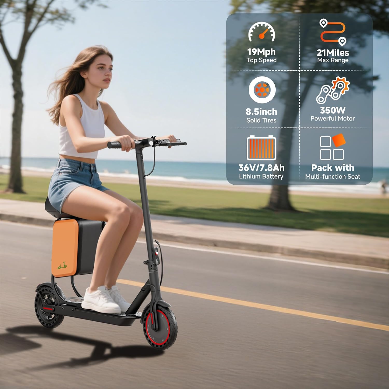 Electric Scooter, 350W-500W Motor, 9 MPH to 22MPH, 10-41 Miles Range, Dual Suspension, Dual Braking, App Control, Foldable Commuter E Scooter for Adults and Teens
